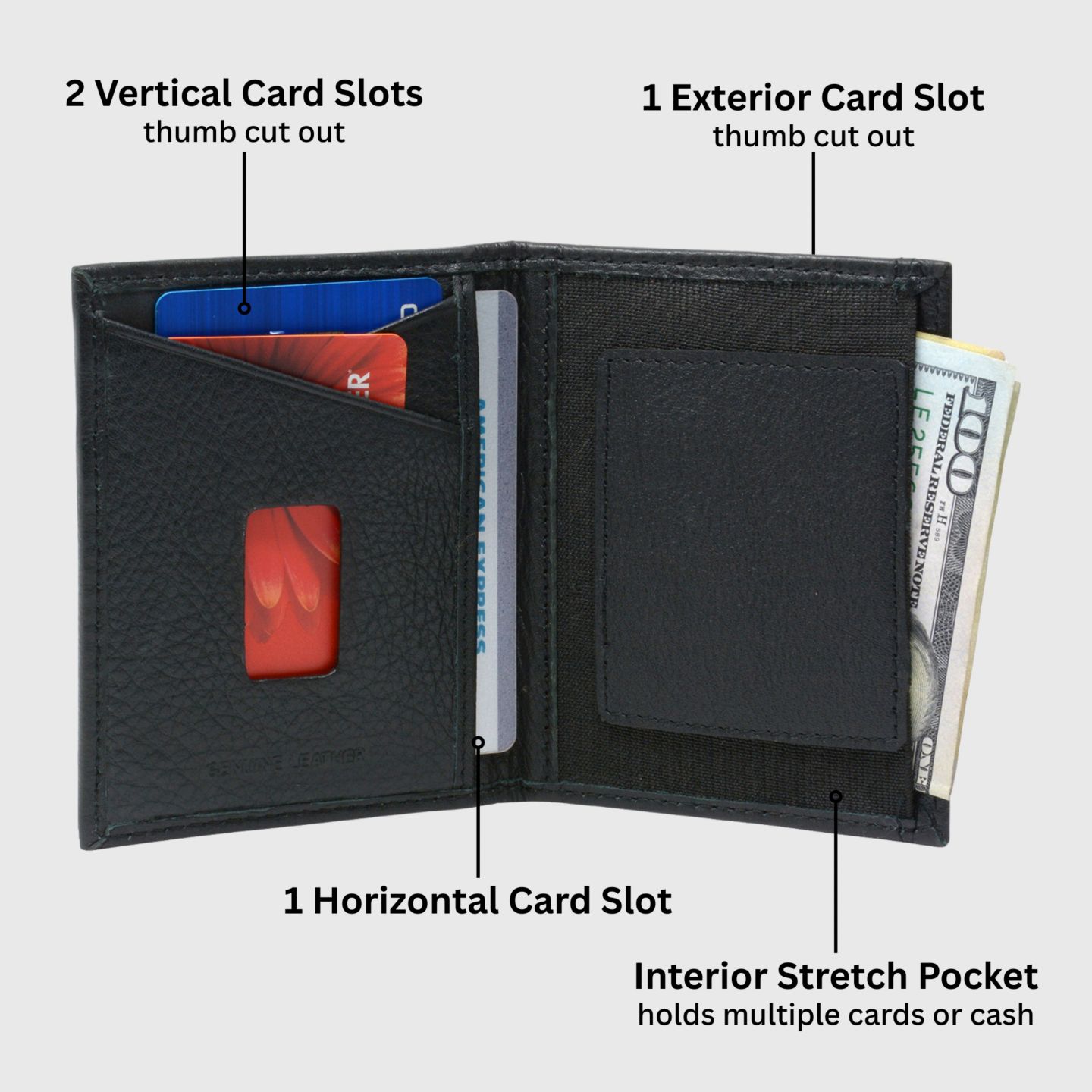 Мужской кошелёк Alpine Swiss Men RFID Leather Wallet Slim Front Pocket Wallet Business Card Case, цвет: Чёрный, вариант 1 — фото 3