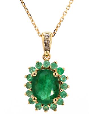 Macy's - Emerald (3-5/8 ct. t.w.) & White Topaz (1/20 ct. t.w.) Halo 18" Pendant Necklace in Gold-Plated Sterling Silver (Also in Ruby/Pink Sapphire)