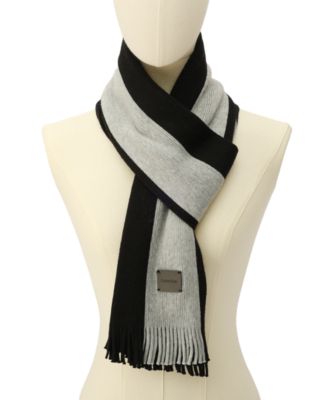 Men's Thick Wool Blend Side Stripe Logo Scarf