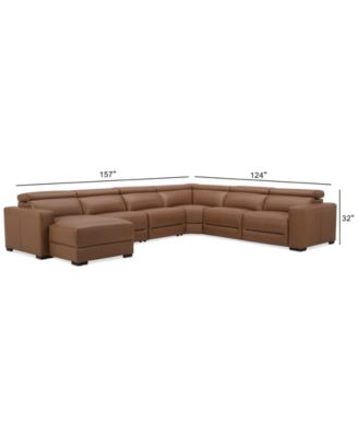 Nevio 157" 6-Pc. Leather Sectional with 3 Power Recliners, Headrests and Chaise, Created For Macy's