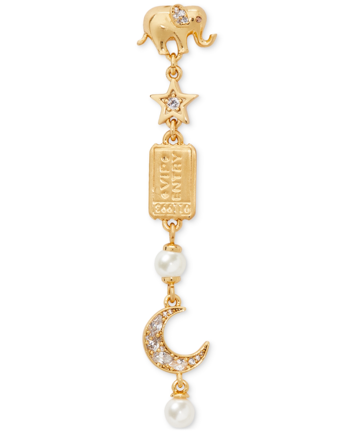 Shop Kate Spade Gold-tone Pave & Imitation Pearl Carnival Charm Linear Drop Earrings In Clear,gold