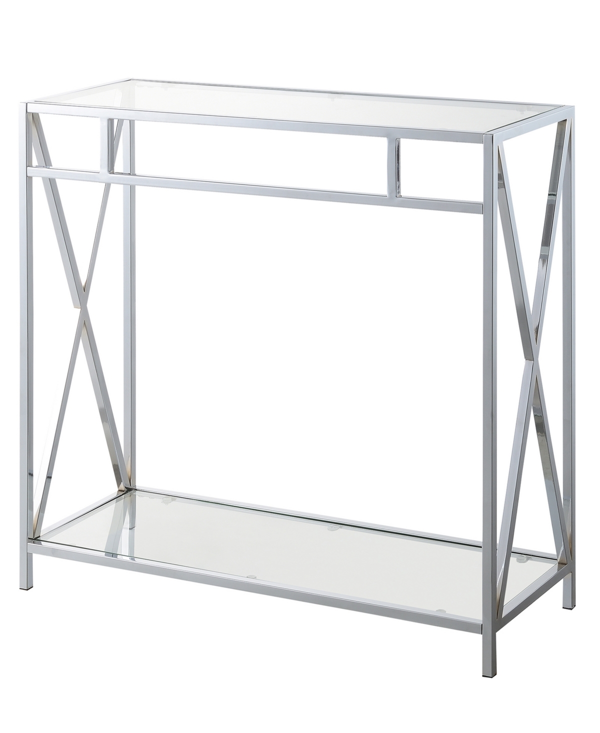 Convenience Concepts 31.5" Oxford Glass Hall Table With Shelf In Glass,chrome