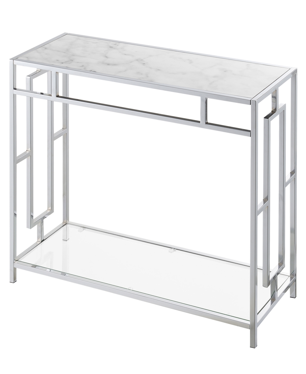 Convenience Concepts 31.5" Town Square Faux Marble Glass Hall Table In White Marble,glass,chrome