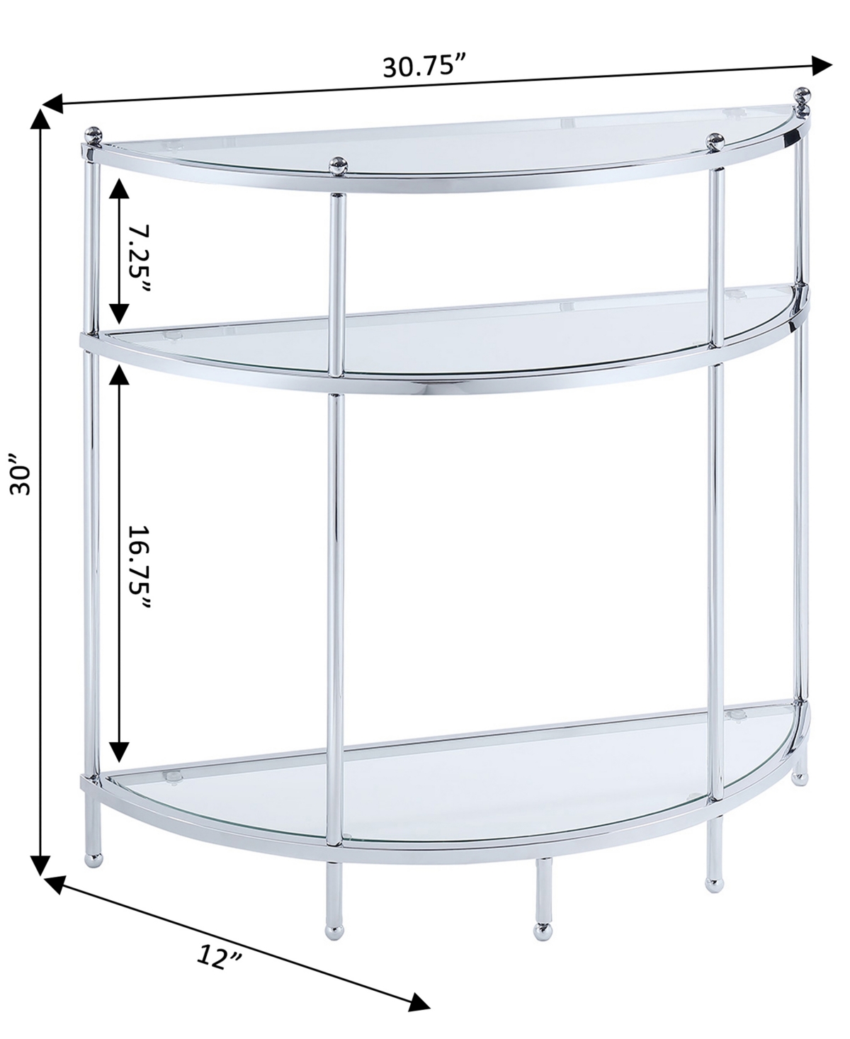 Convenience Concepts 30.75" Royal Crest Half-circle Glass Entry Table In Chrome,glass