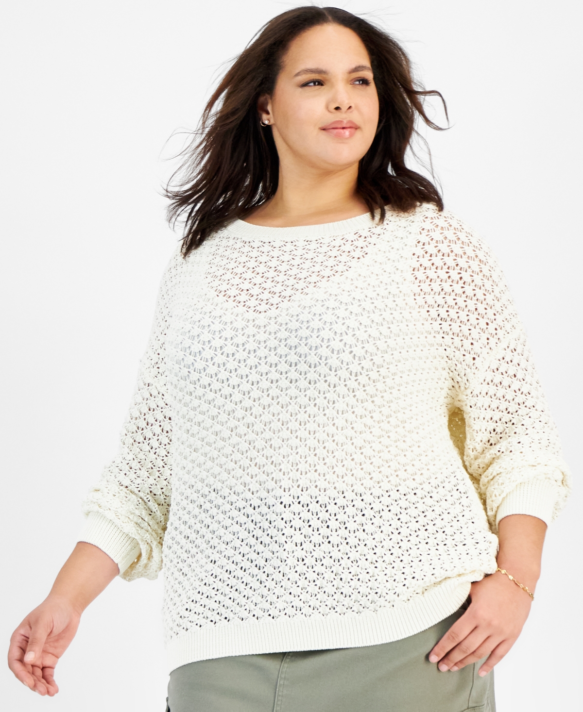 Plus Size Crocheted Sweater - Lotus Pink