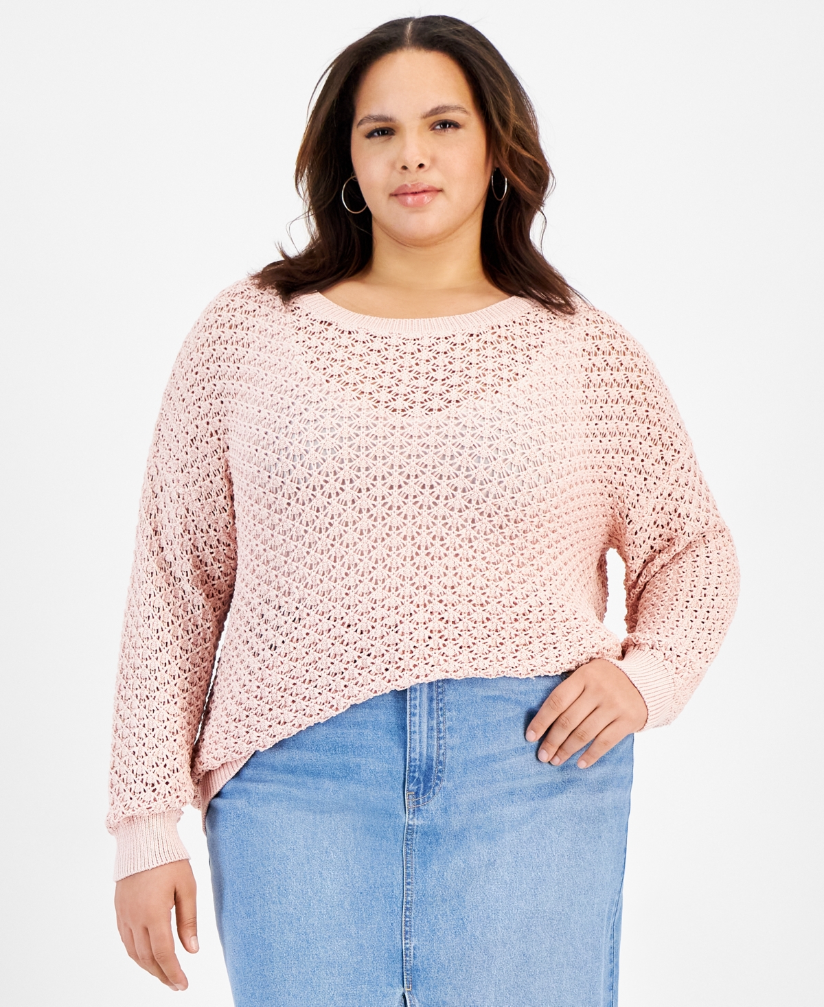 Plus Size Crocheted Sweater - Lotus Pink