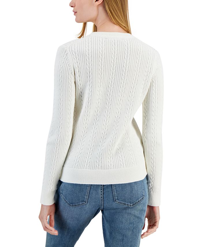 Tommy Hilfiger Women's Cotton Ombre Cable Knit Sweater White Size Small