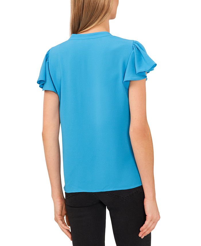 CeCe Women's Short Ruffled Sleeve Solid V-Neck Blouse - Macy's