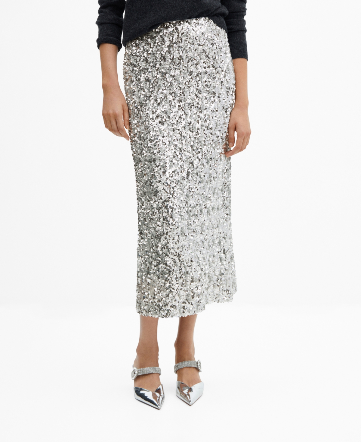 Mango - Jupe Argent - L - Femme In Silver