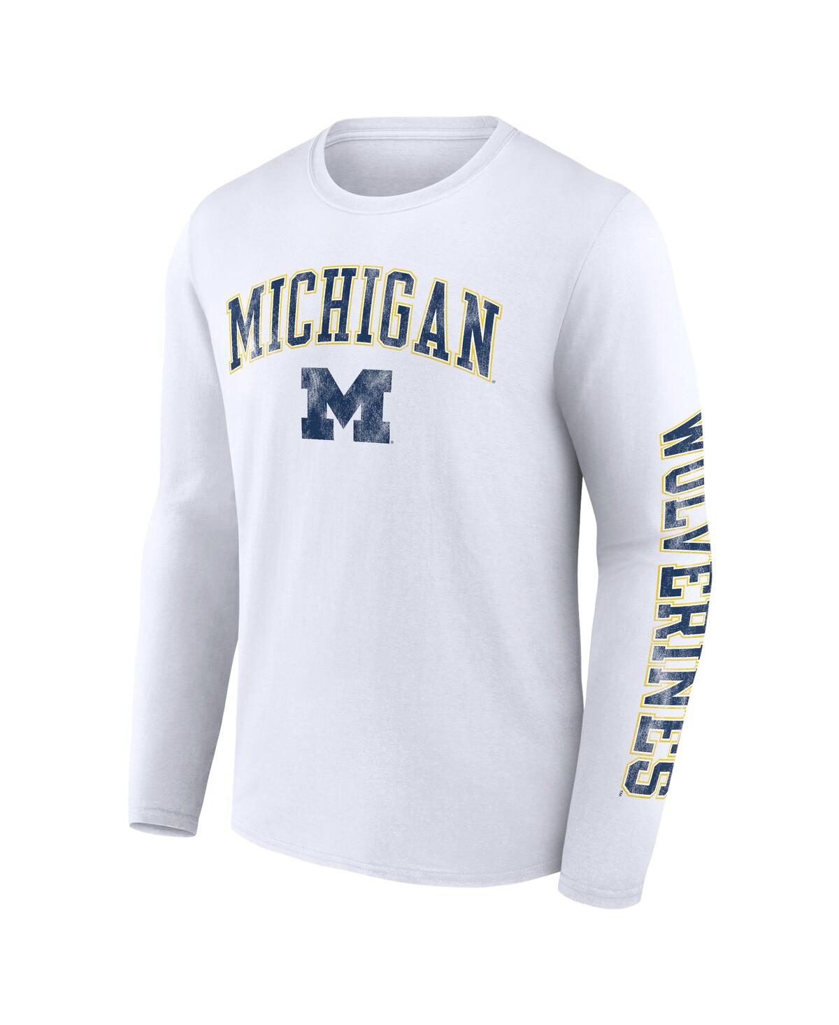 Men's FanaticsMichigan Wolverines Distressed Arch Over Logo Long Sleeve T-shirt - White