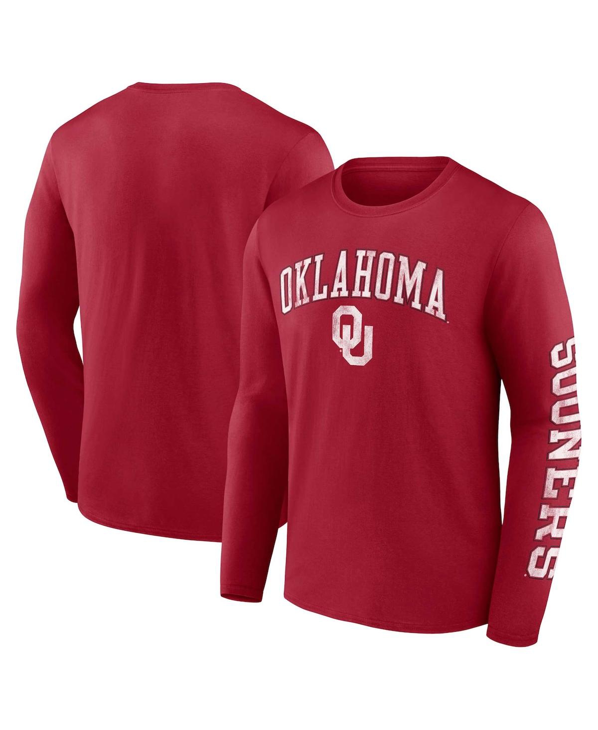 Fanatics Branded Crimson Oklahoma Sooners Distressed Arch Over Logo Long Sleeve T-shirt In Crimson