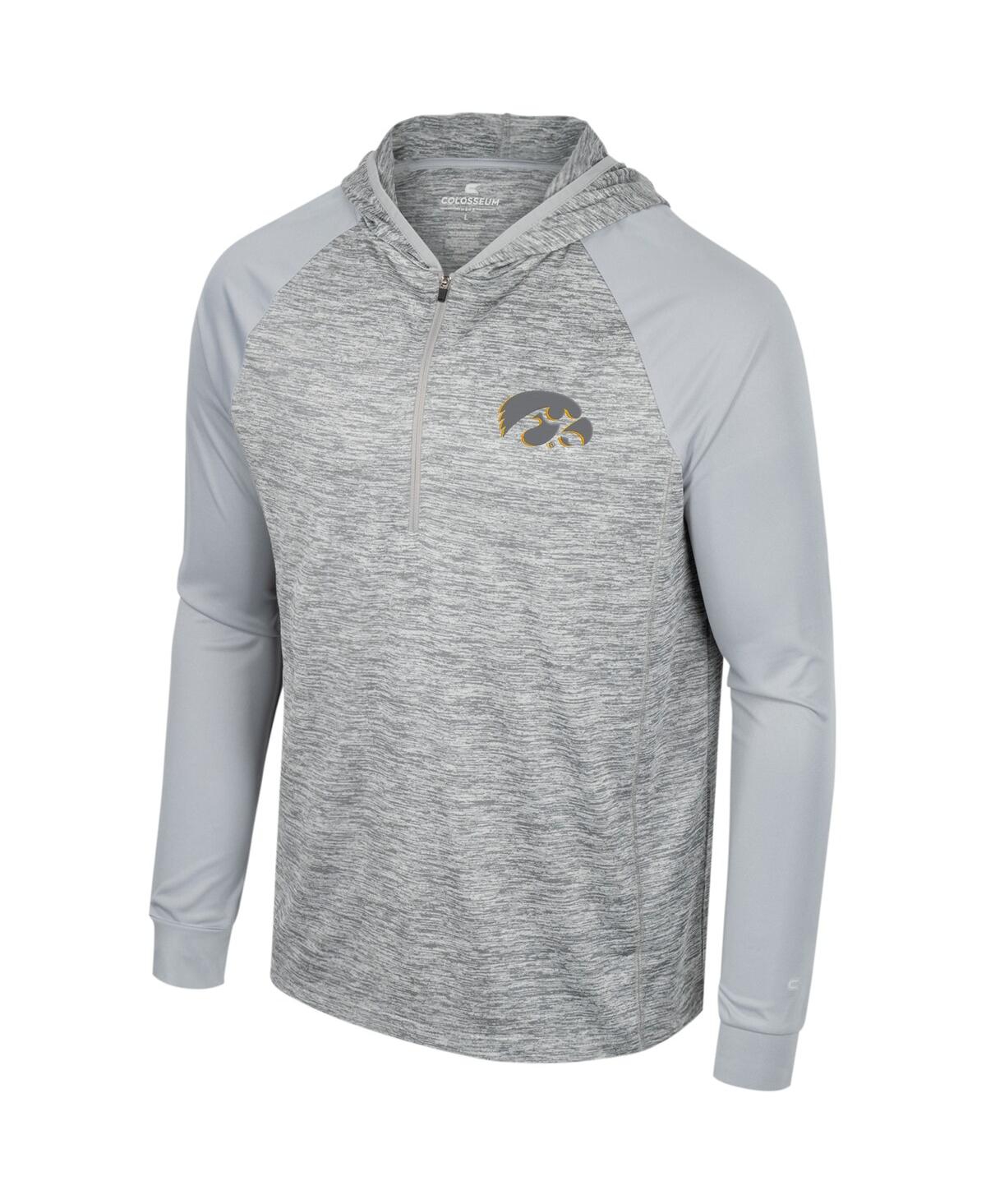 Colosseum Gray Iowa Hawkeyes Cybernetic Raglan Quarter-zip Hooded Top In Gray