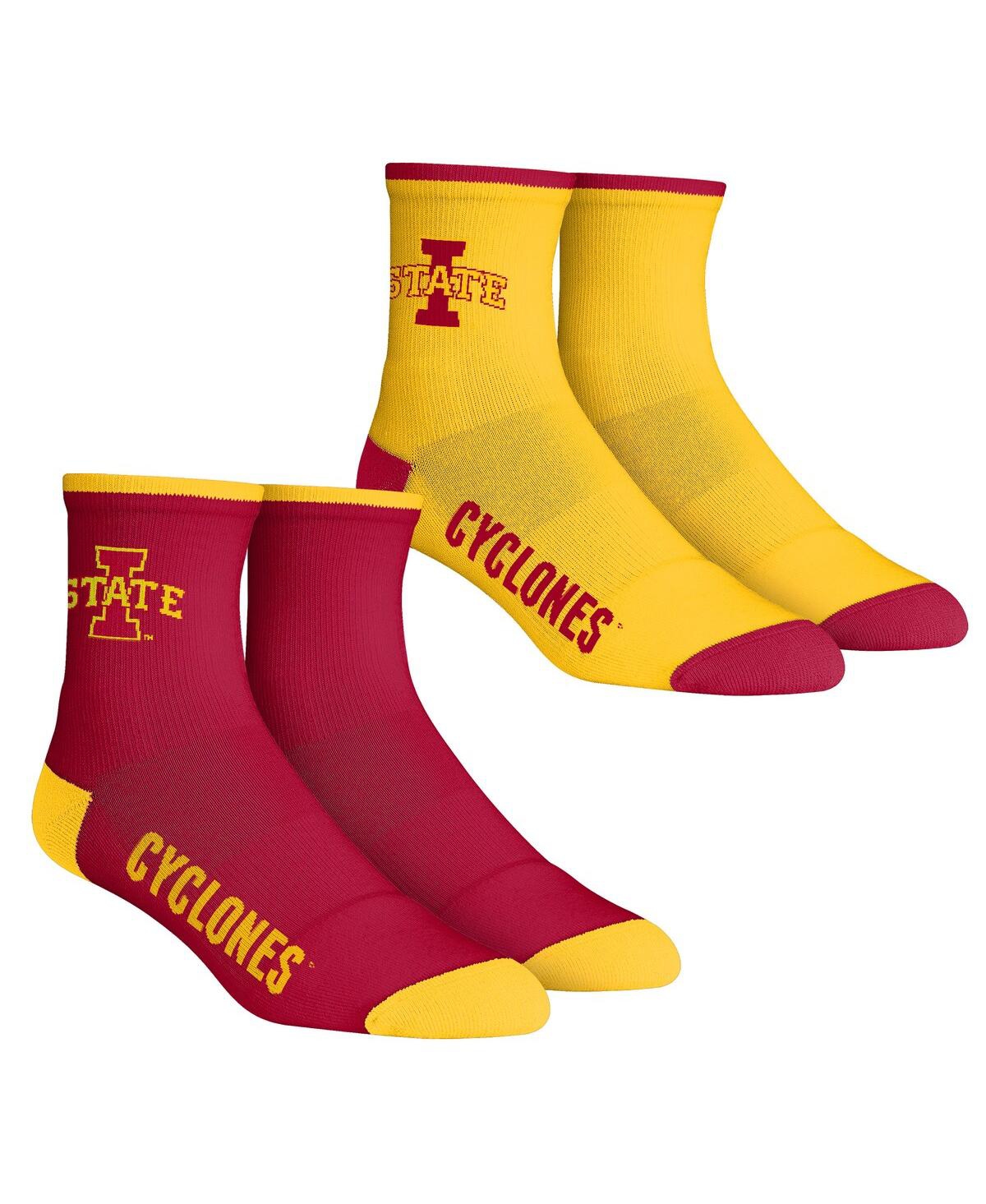 Rock 'em Kids' Youth Boys And Girls  Socks Iowa State Cyclones Core Team 2-pack Quarter Length Sock Set In Red,yellow