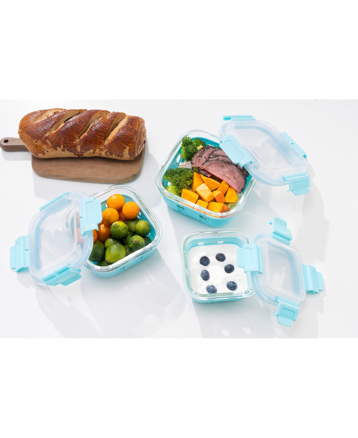Shop Genicook 3 Pc Square Container Hi-top Lids With Pro Grade Removable Lockdown Levers Set In Aqua Blue