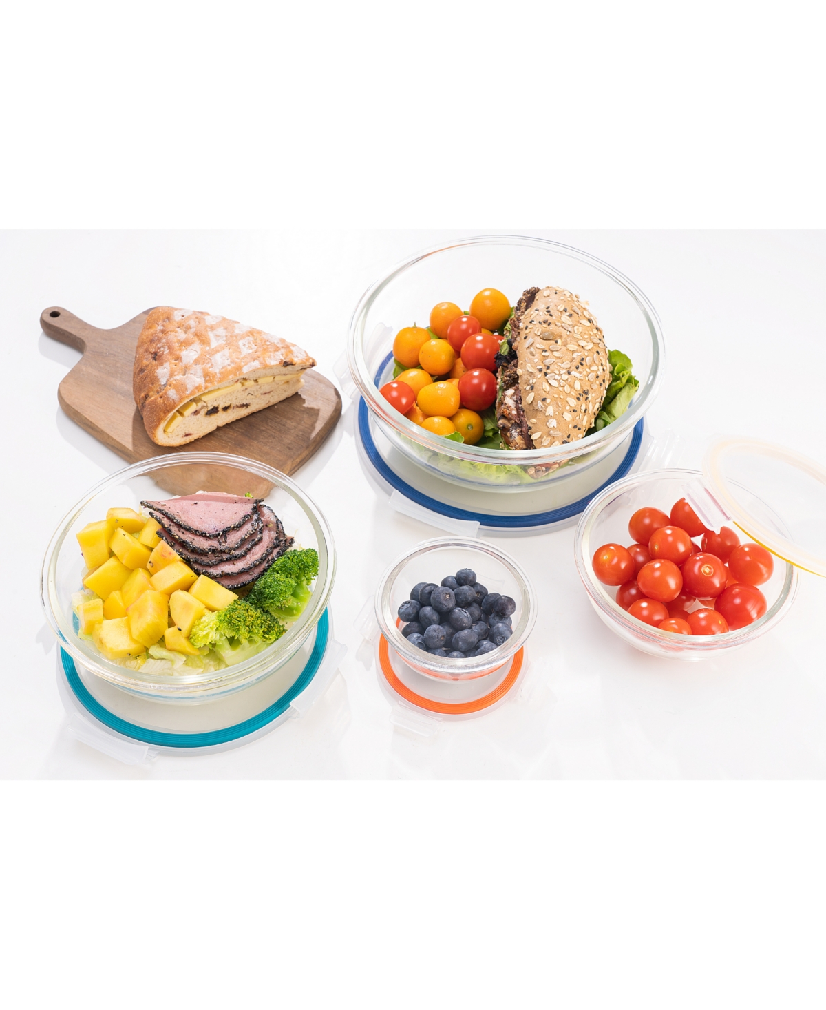 Shop Genicook 8 Pc Nesting Borosilicate Glass Salad And Mixing Bowl Set With Lids In Multicolor