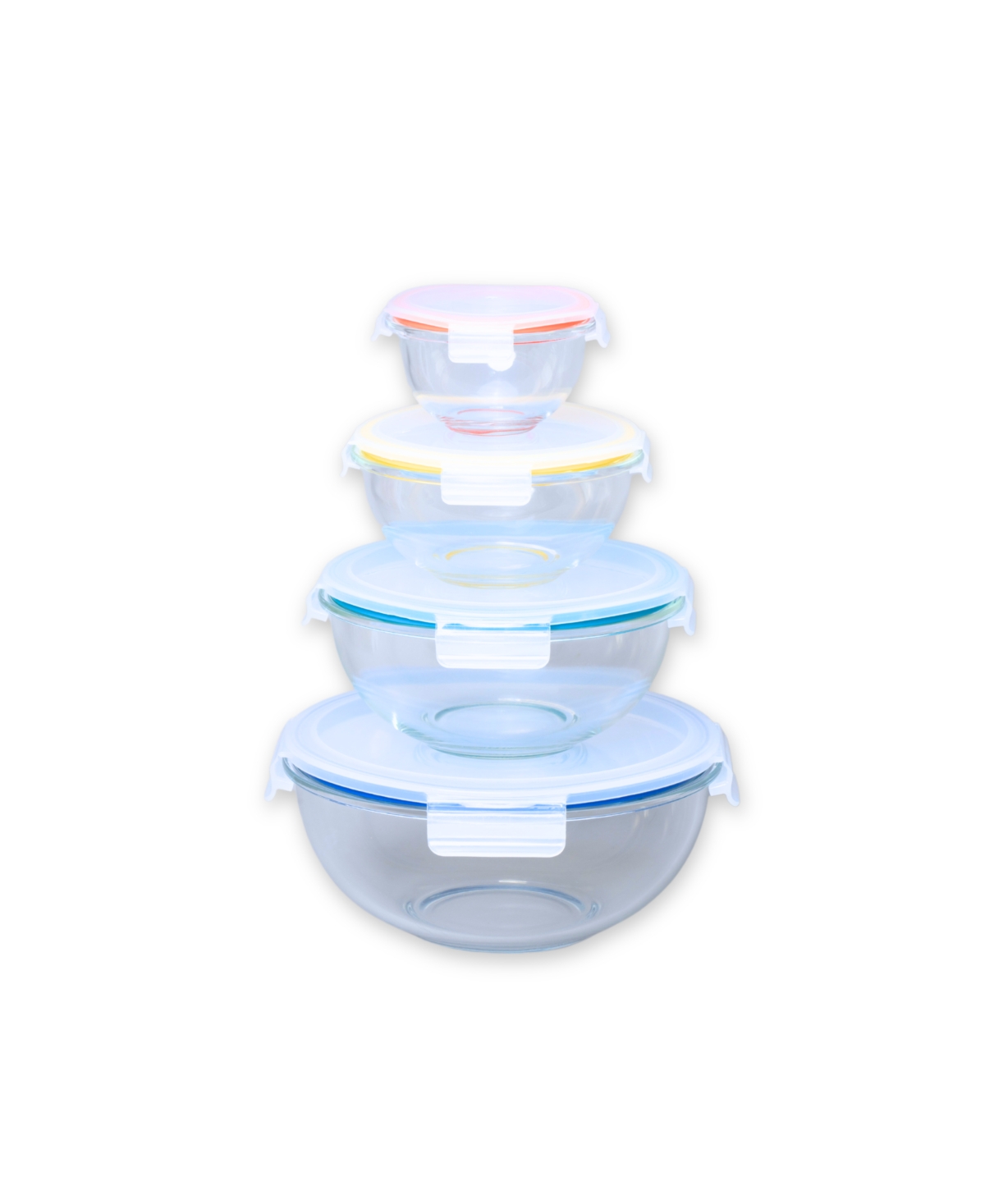 Genicook 8 Pc Nesting Borosilicate Glass Salad And Mixing Bowl Set With Lids In Multicolor