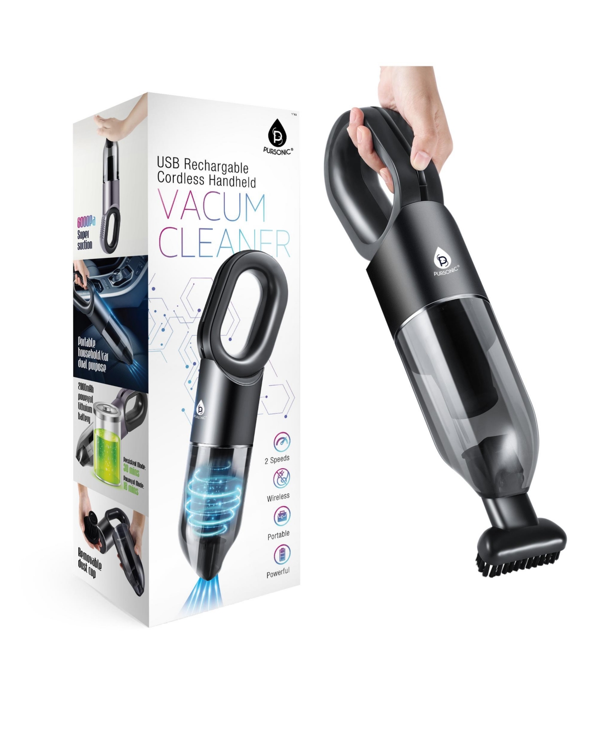 Usb Rechargeable Cordless Handheld Vacuum Cleaner - Black