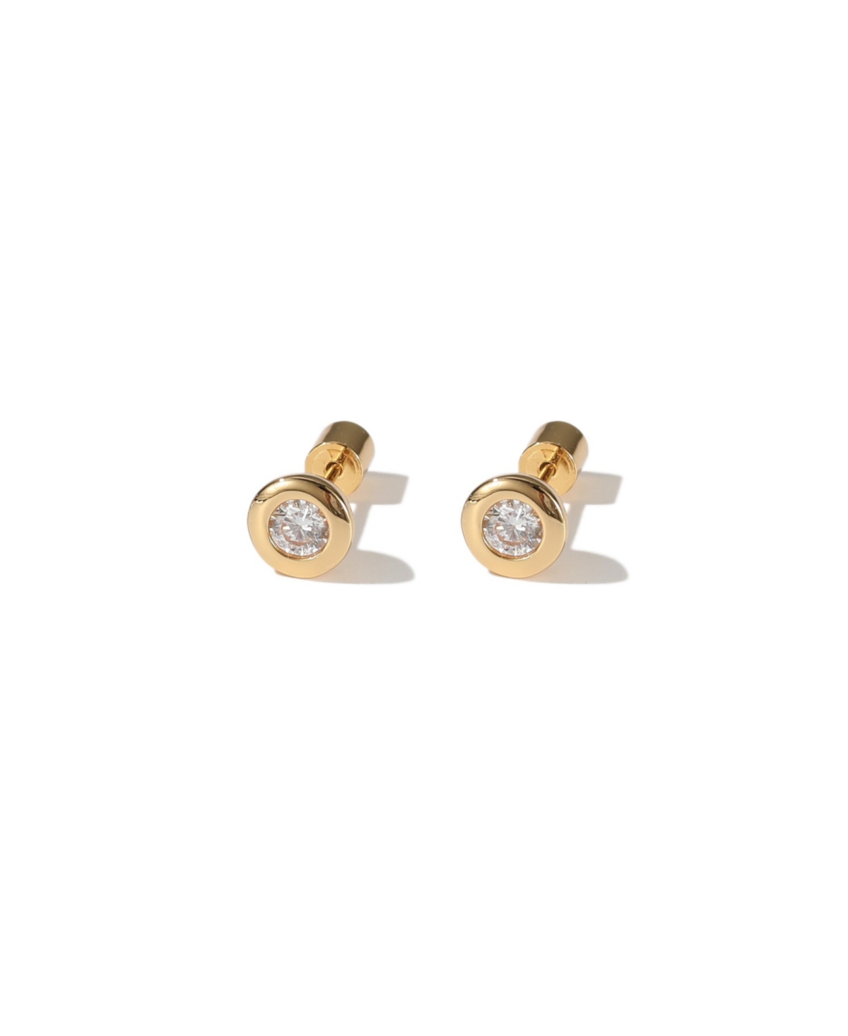 Classicharms Aurora Gold Bezel Set White Clear Solitaire Stud Earrings In Gold