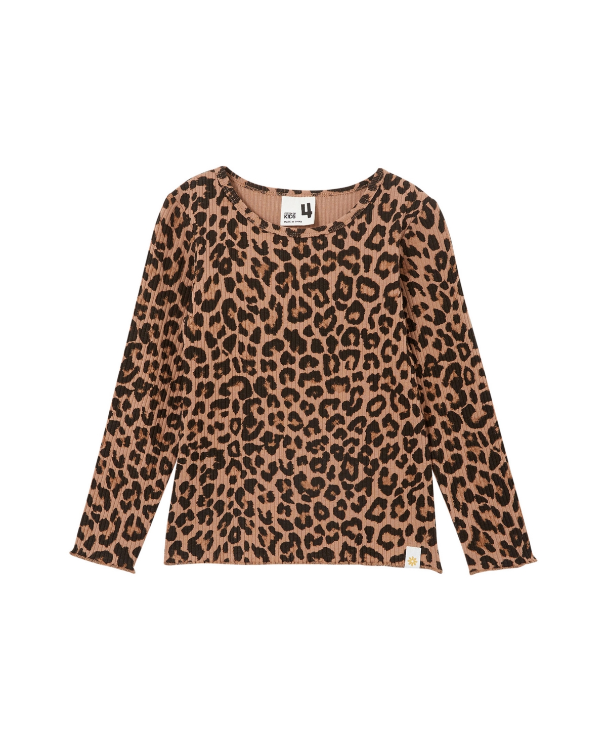 Cotton On Kids' Big Girls Jade Crew Neck Long Sleeve Top In Taupe Brown,leopard