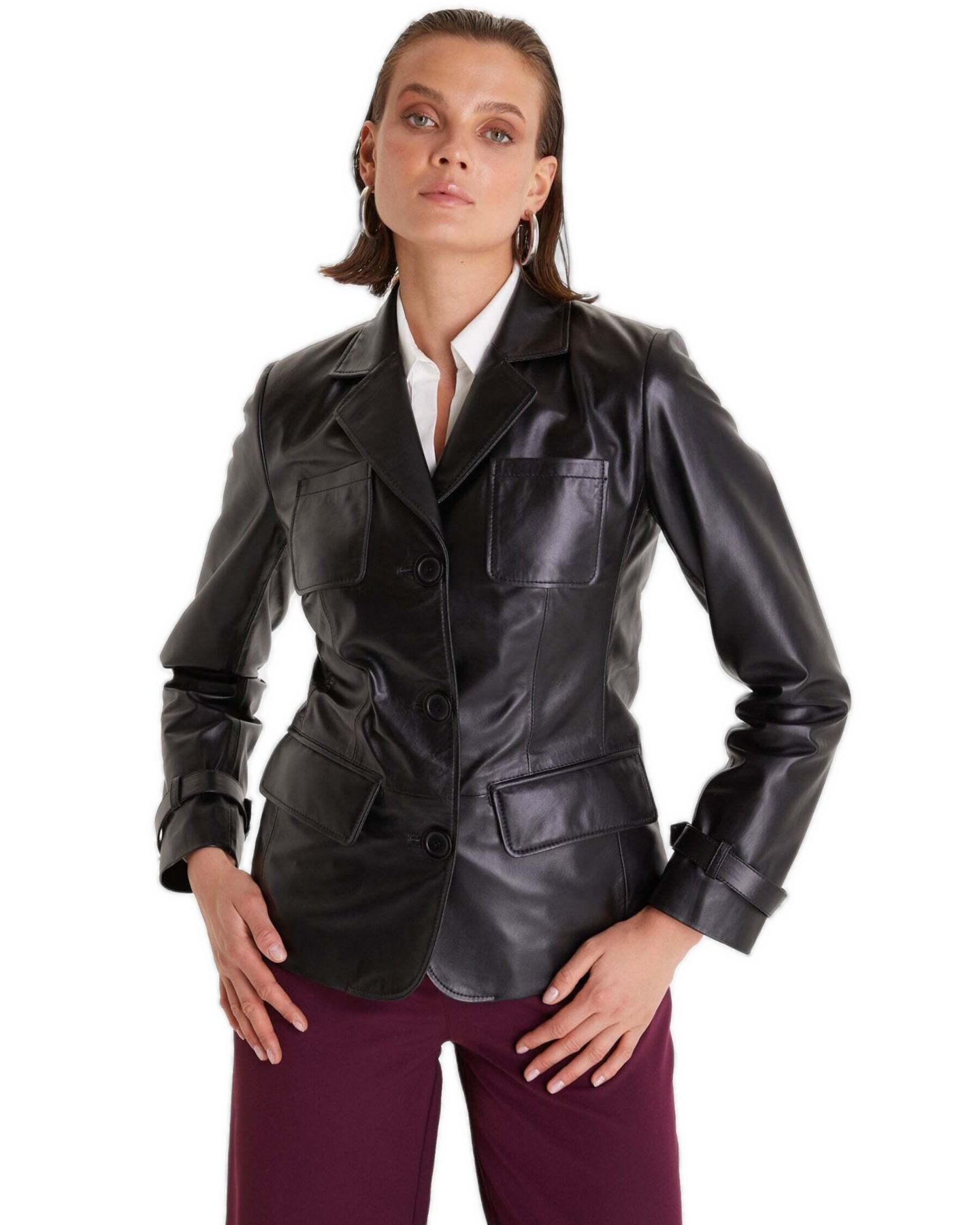 Женская куртка Furniq UK Genuine Leather Jacket Safari Black, цвет: Чёрный — фото 3