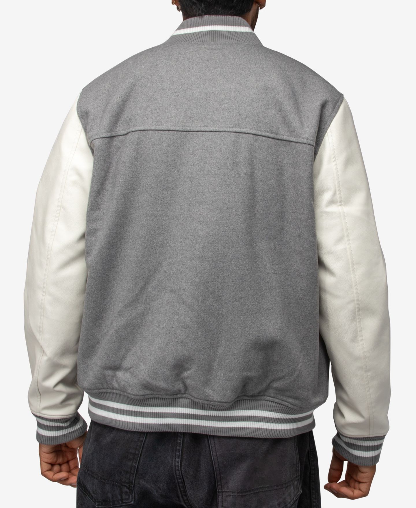 Мужская куртка X-Ray Wool Varsity Bomber With PU Sleeves, цвет: Серый / Белый — фото 2