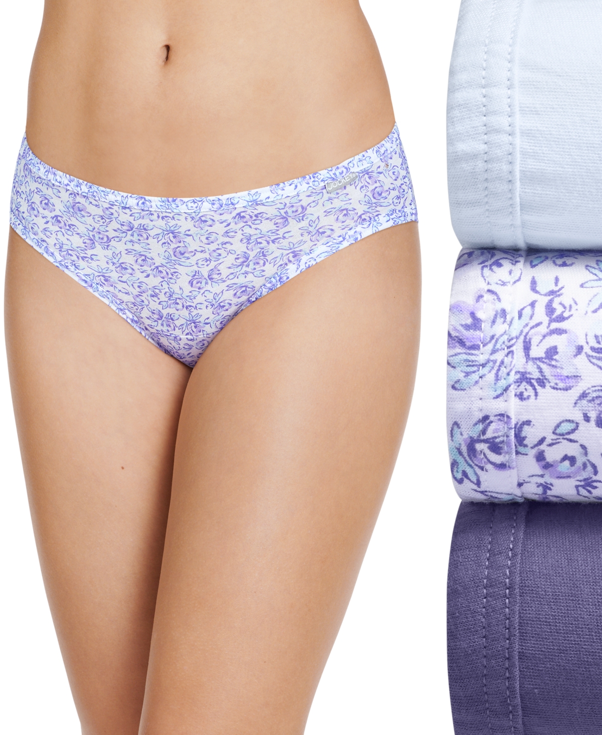 Jockey Elance Bikini Underwear 3 Pack 1489 In Iris,bloom,blue