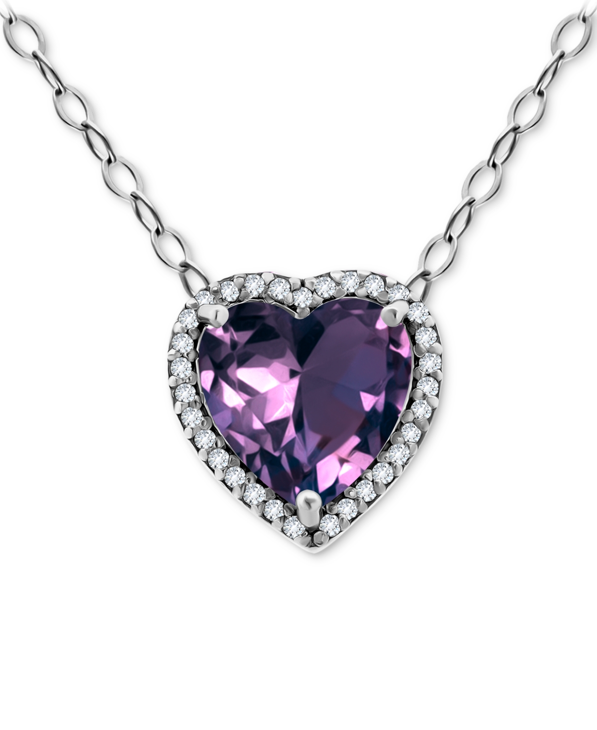 Giani Bernini Cubic Zirconia Heart Halo Pendant Necklace In Sterling Silver, 16" + 2" Extender, Created For Macy's In Purple