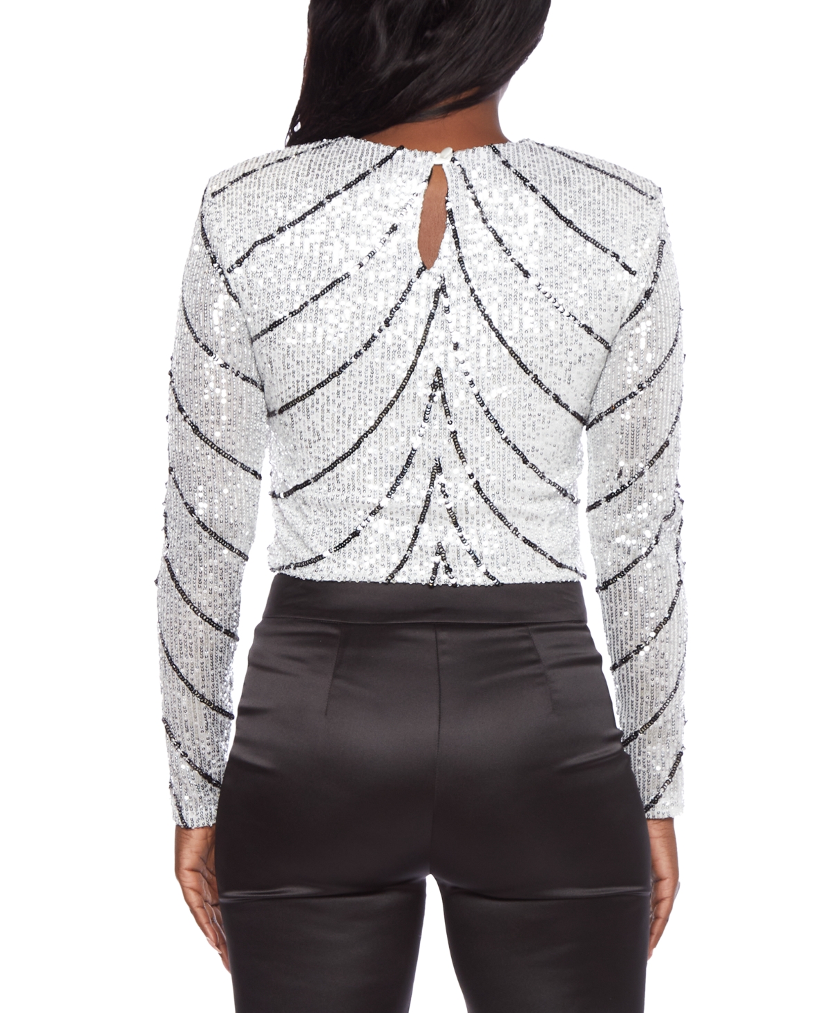 Alex & Sophia Juniors' Scoop-Neck Long-Sleeve Sequin Crop Top -Black