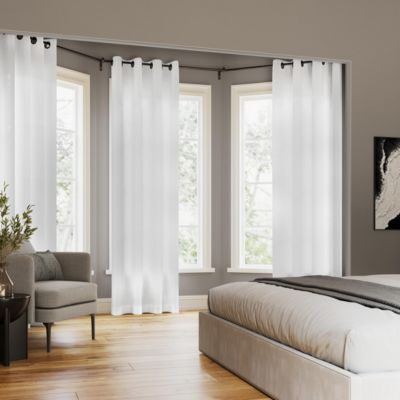 Slub Textured Linen Blend Black Grommet Top Curtain