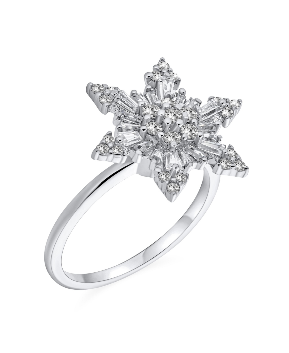 Bling Jewelry Winter Holiday Christmas StatementCubic Zirconia Flower Cz Snowflake Fidget Spinner Ring Cocktail For Women Sterling Silver - Cle