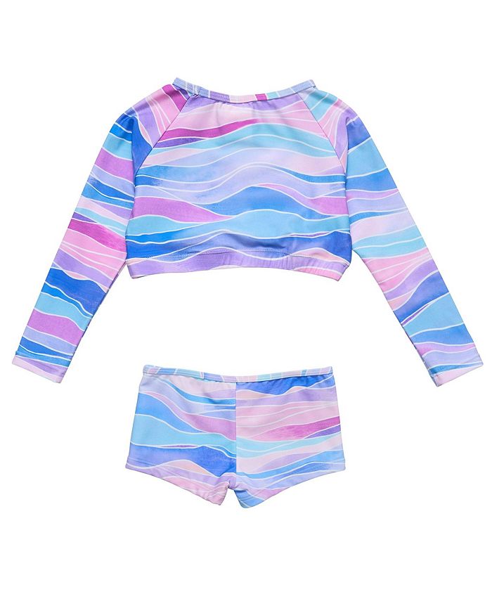 Snapper Rock Toddler, Child Girls Water Hues Crop LS Rash Top Set - Macy's