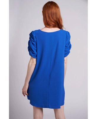 Women's Ashley Oversized Ruched Sleeve V-Neck Knee Length Dress