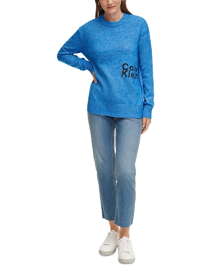 Calvin Klein Jeans Women's Intarsia Logo Oversized Crewneck Sweater - Macy's