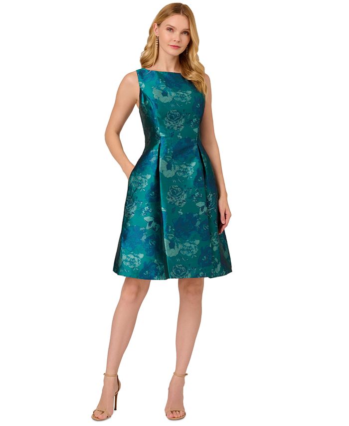 Adrianna Papell Women's Floral Jacquard Fit & Flare Dress - Macy's