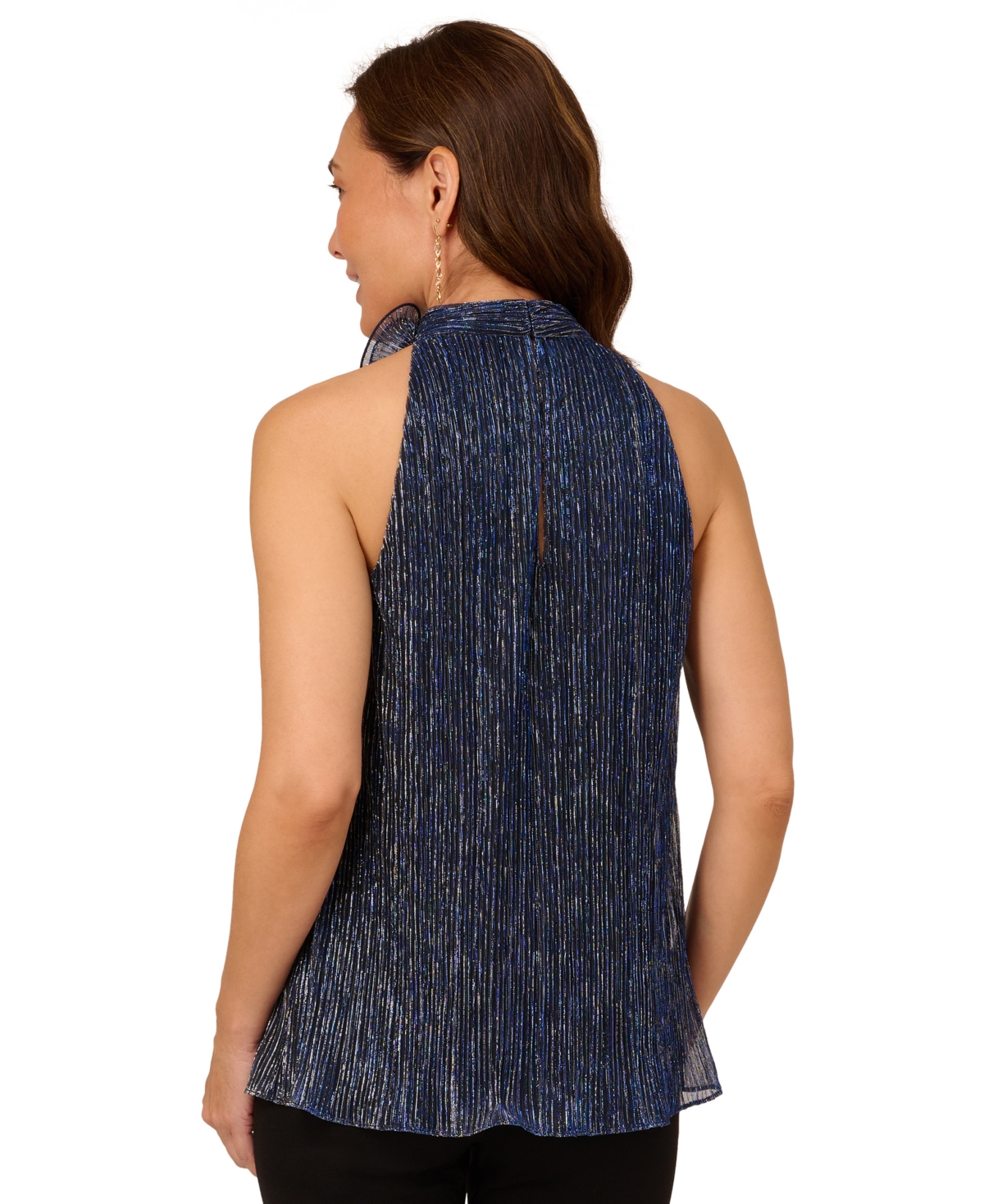 Shop Adrianna Papell Women's Embellished Metallic Knit Top In Midnight