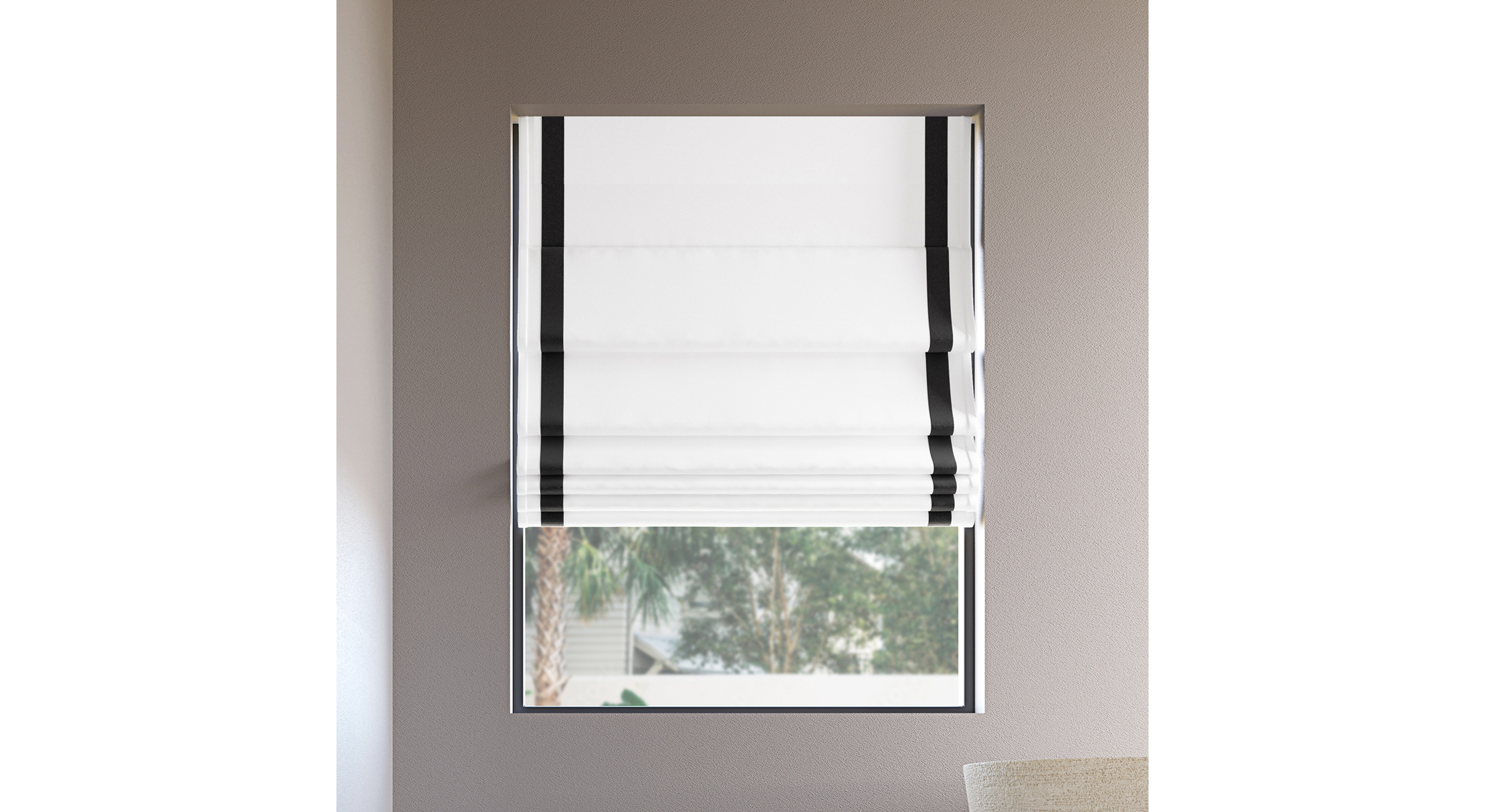 Olander Black Ribbon Border 100% Blackout Cordless Roman Shade
