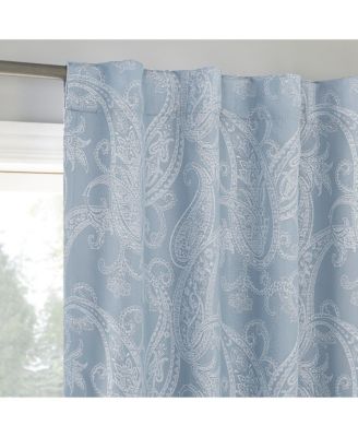 Pedra Paisley Embroidery 100% Blackout Back Tab Curtain Panel