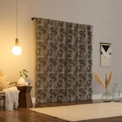 Pedra Paisley Embroidery 100% Blackout Back Tab Curtain Panel