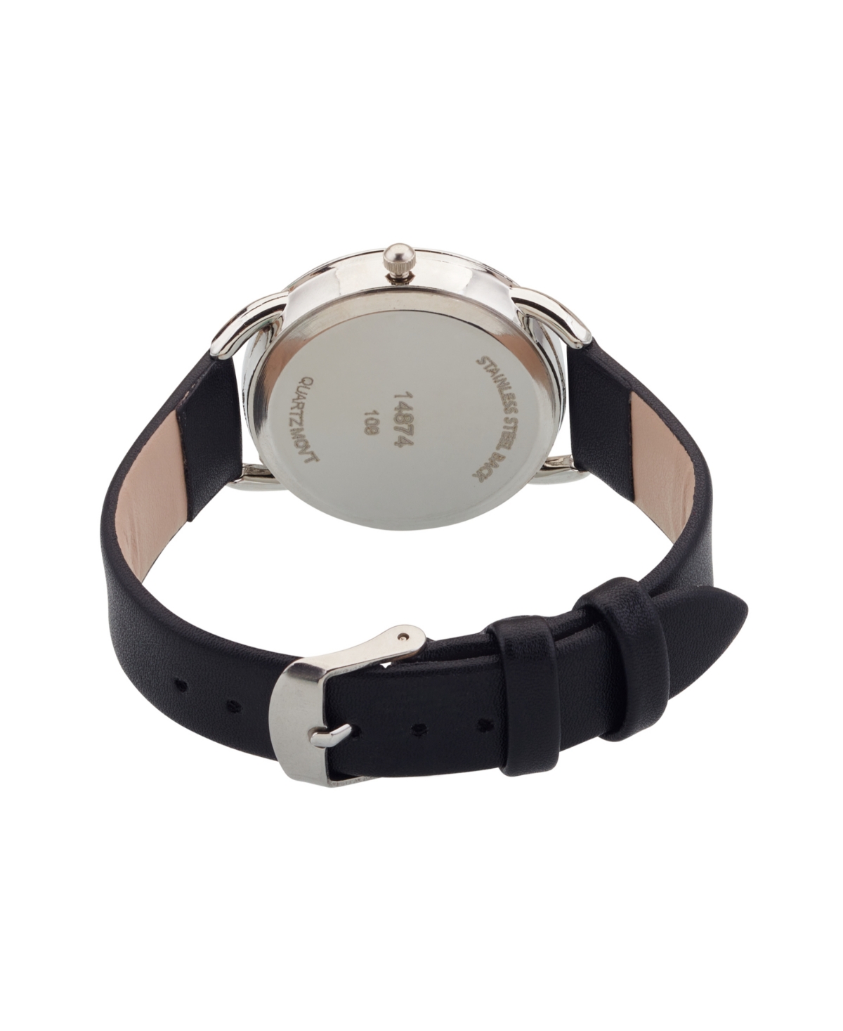 Women's Analog Black Polyurethane Leather Strap Plain Watch 35mm - Silver, Black