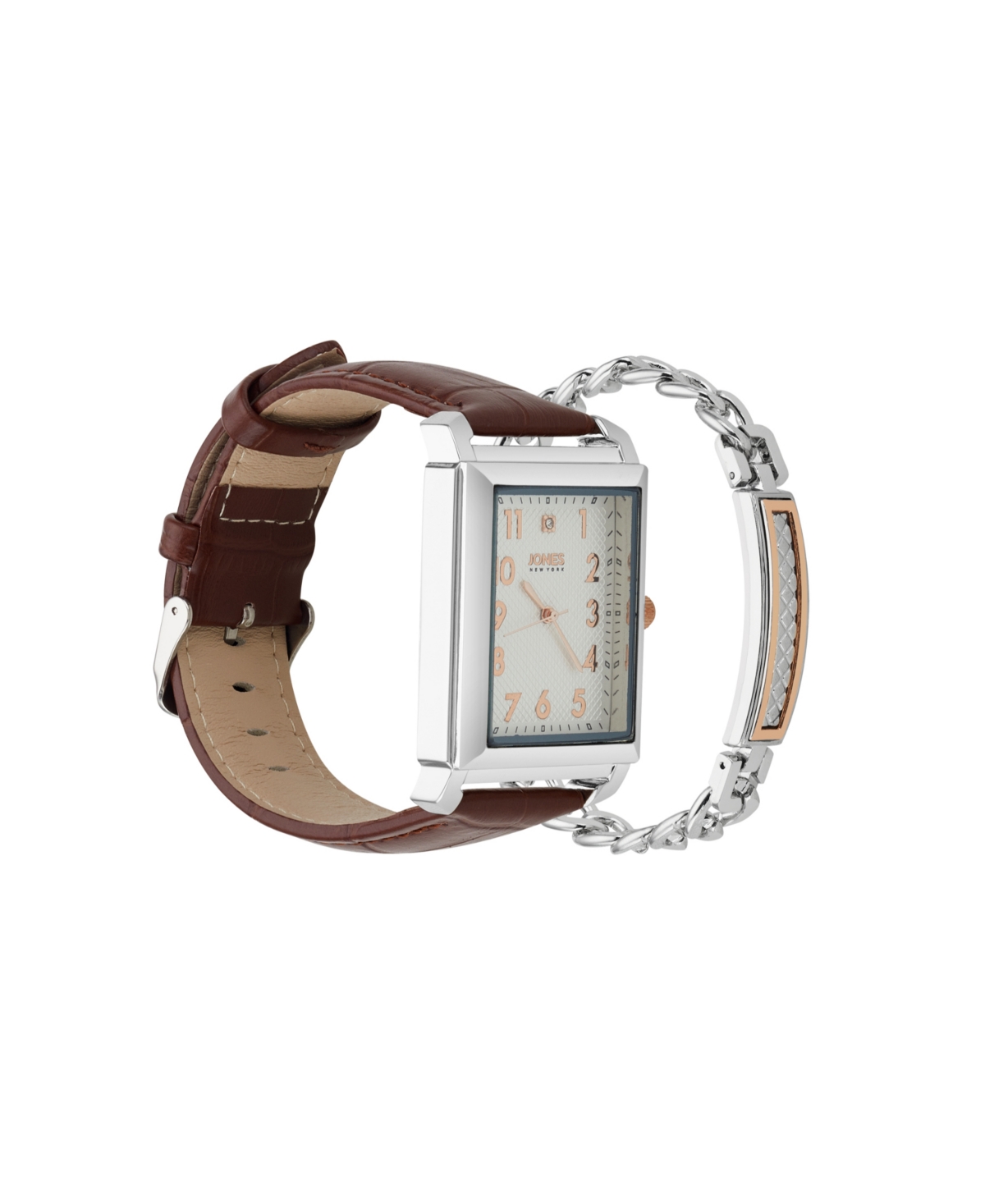 Shop Jones New York Men's Analog Brown Croc Leather Strap Watch 33mm Bracelet Gift Set In Silver,brown