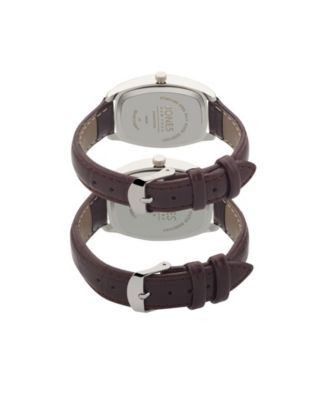 Men and Women's Analog Brown Croc Polyurethane Leather Strap His Hers Watch 35mm, 27mm Gift Set