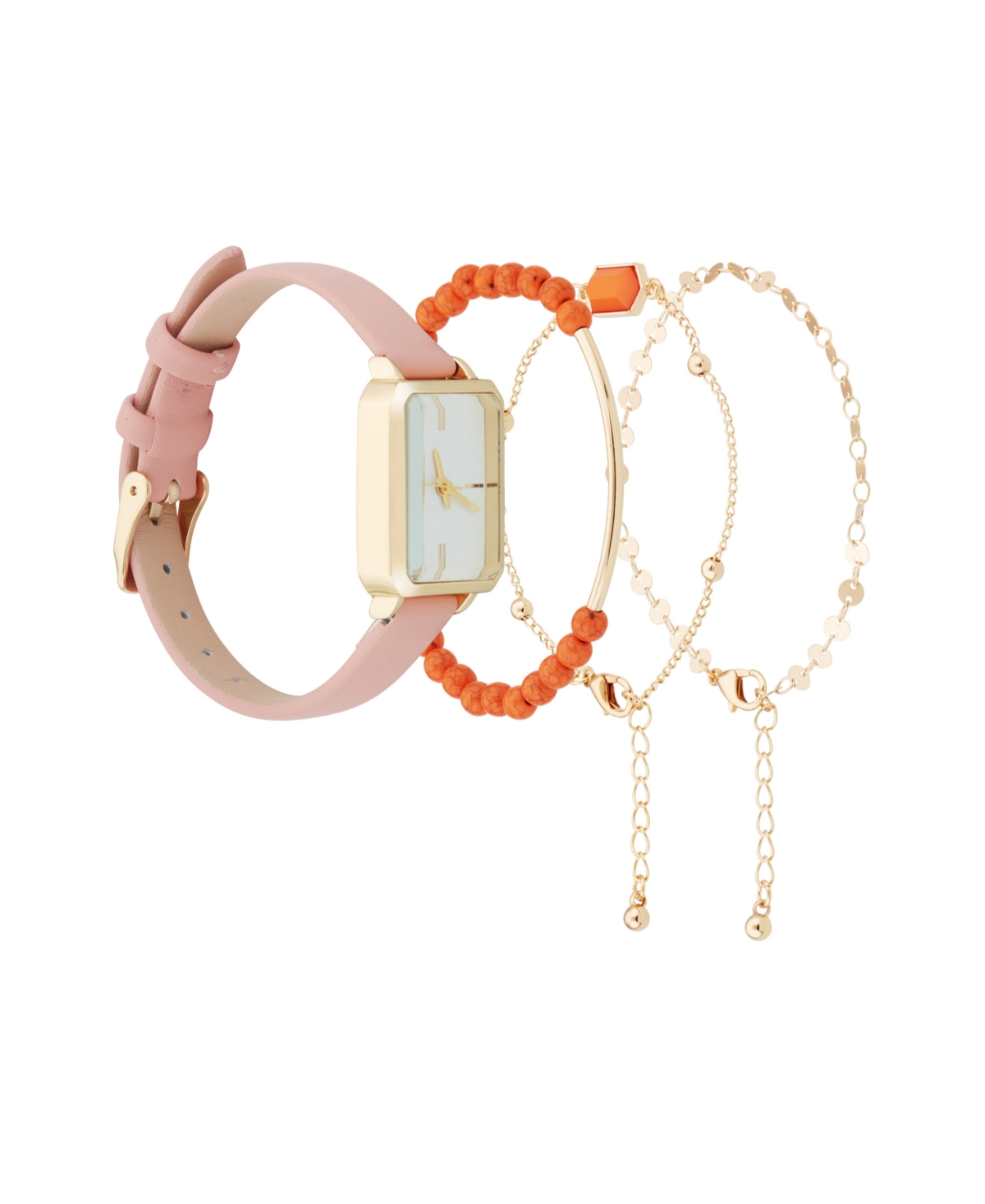 Jessica Carlyle Women's Analog Blush Polyurethane Leather Strap Watch 4 Pieces Bracelet Gift Set - Blush