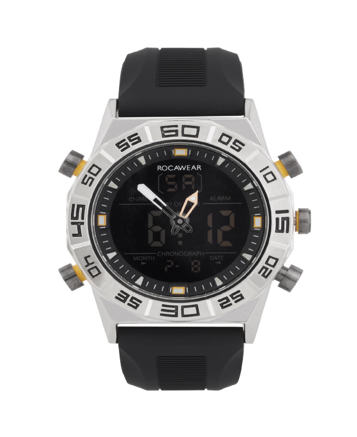 Men's Analog-Digital Black Silicone Strap Watch 46mm - Silver, Black