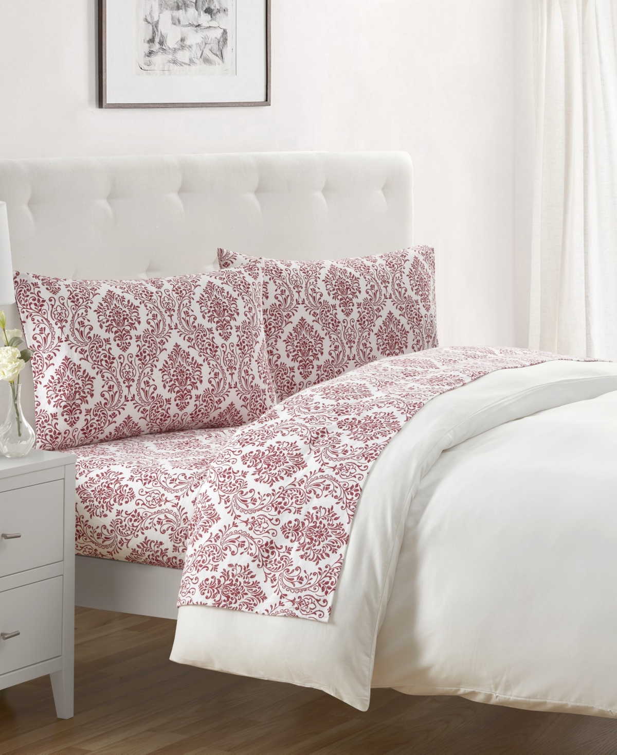 Tahari Home Damask 100% Cotton Flannel 4-Pc. Sheet Set