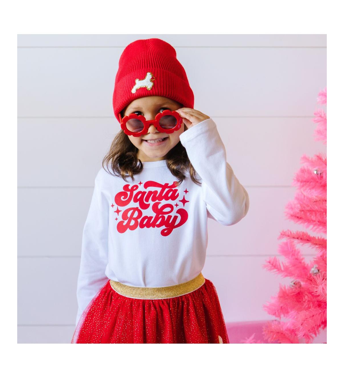 Sweet Wink Little Girls Santa Red Christmas Long Sleeve Shirt
