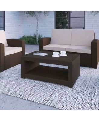 Malmok Outdoor Furniture Coffee Table Faux Rattan Wicker Pattern All-Weather Patio Coffee Table With Shelving