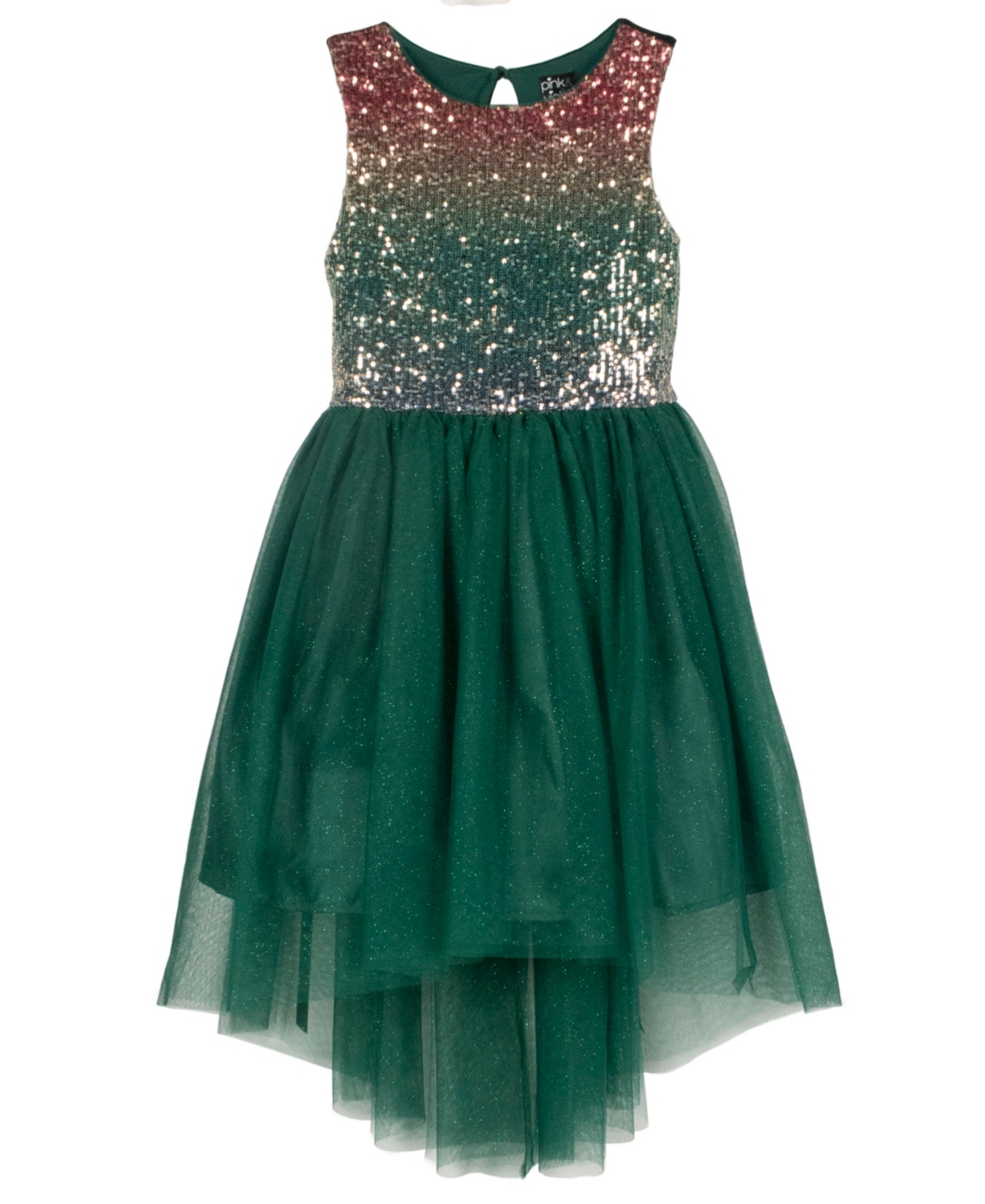Pink & Violet Kids' Big Girls Sleeveless Ombre Sequin High-low Dress In Green,multi