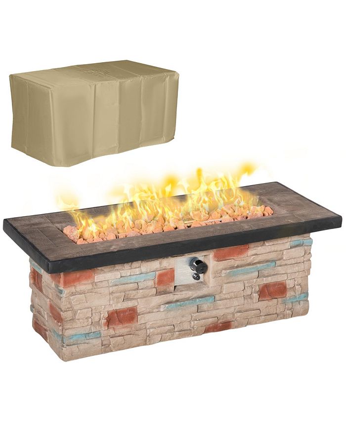 Outsunny 48 Inch Outdoor Propane Gas Fire Pit Table, 50,000 BTU Auto