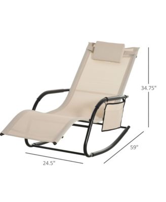 Outdoor Rocking Chair, Patio Sling Sun Lounger, Pocket, Recliner Rocker, Lounge Chair with Detachable Pillow for Deck, Garden, or Pool, Cream White