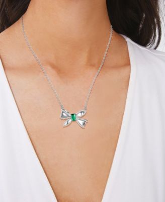 Imitation Pearl and Cubic Zirconia Bow Pendant Necklace